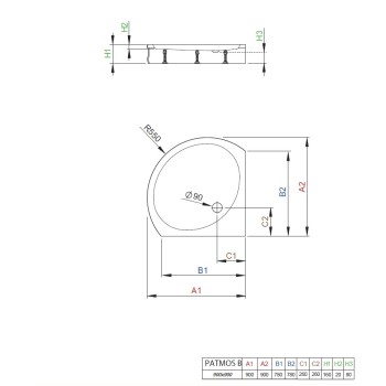 Radaway Dušas paliktnis pusapaļš Patmos B 90x90 ,balts