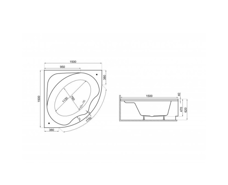 Polimat Stūra vanna STANDARD 2 150x150, 00248