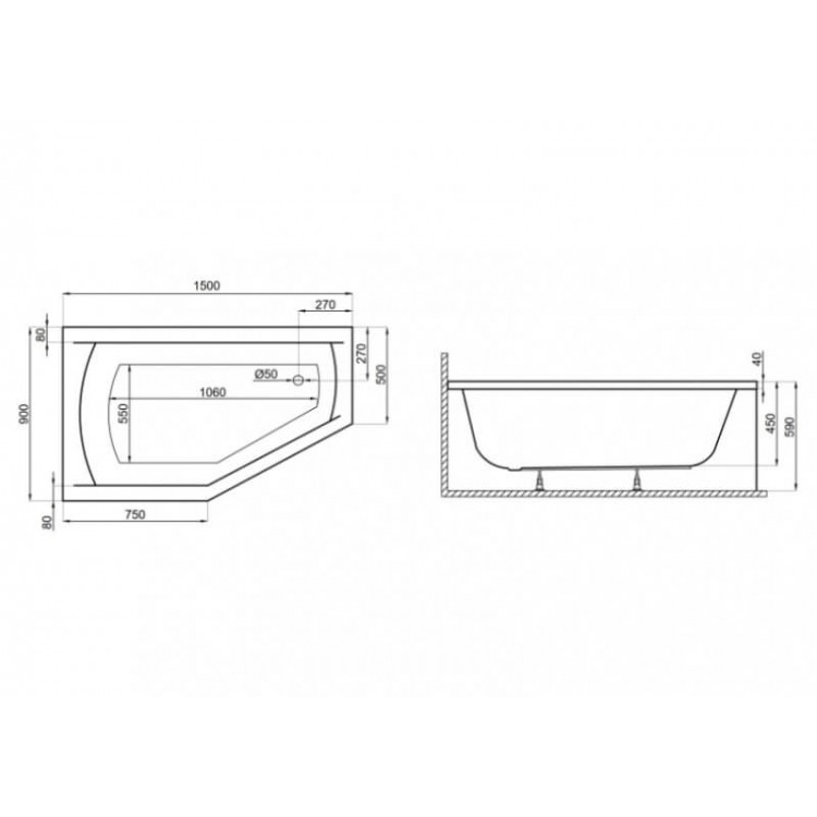 Polimat Stūra vanna SELENA 150x90 cm, 00385/00386 Polimat Stūra vanna SELENA 150x90 cm, 00385/00386