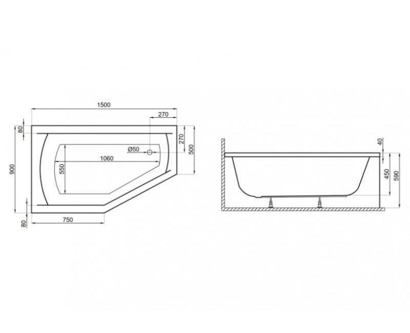 Polimat Угловая ванна SELENA 150x90 cm, 00385/00386