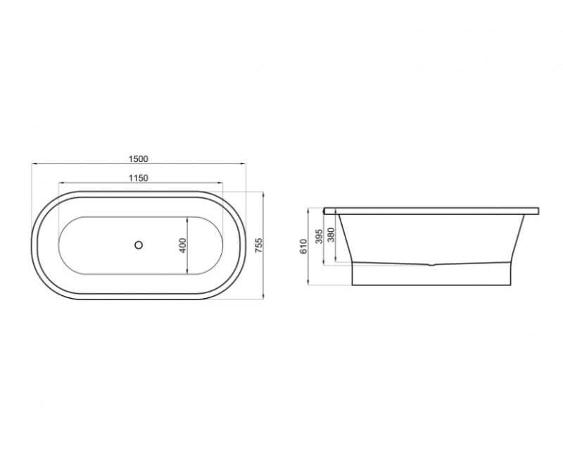 Polimat Свободно стоящая ванна AMONA NEW NERO 150x75 cm, 00335