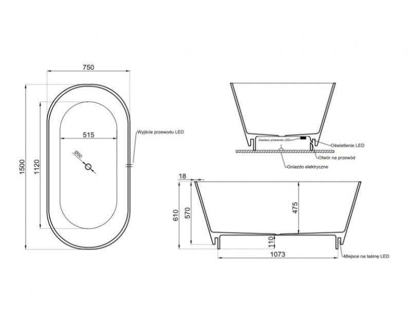 Polimat Свободно стоящая ванна IDA 150x75 cm, 00301