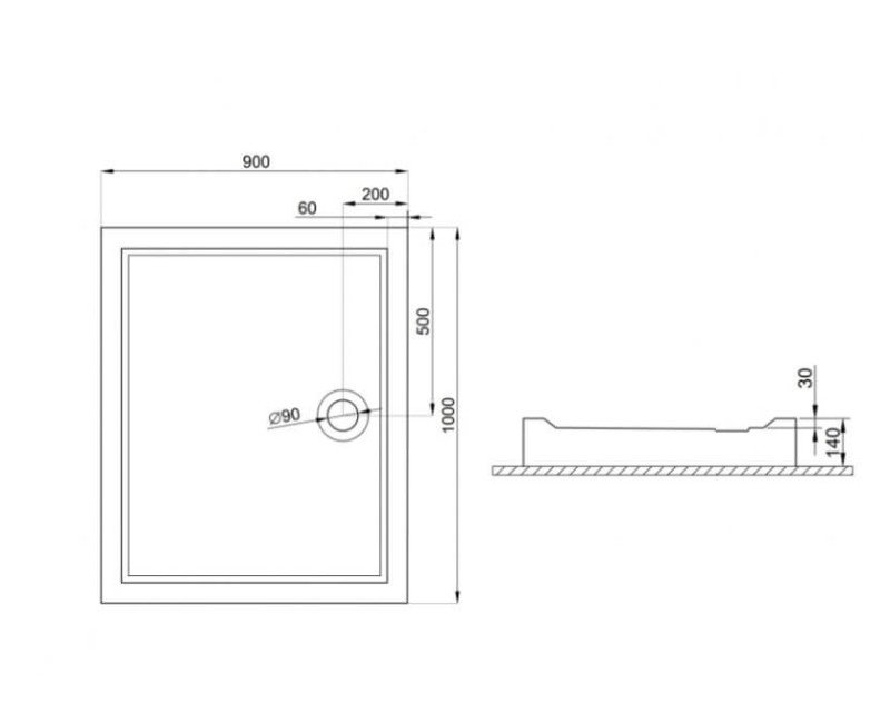 Polimat GOLIAT Душевой поддон прямоуголный 100x90cm, 00367