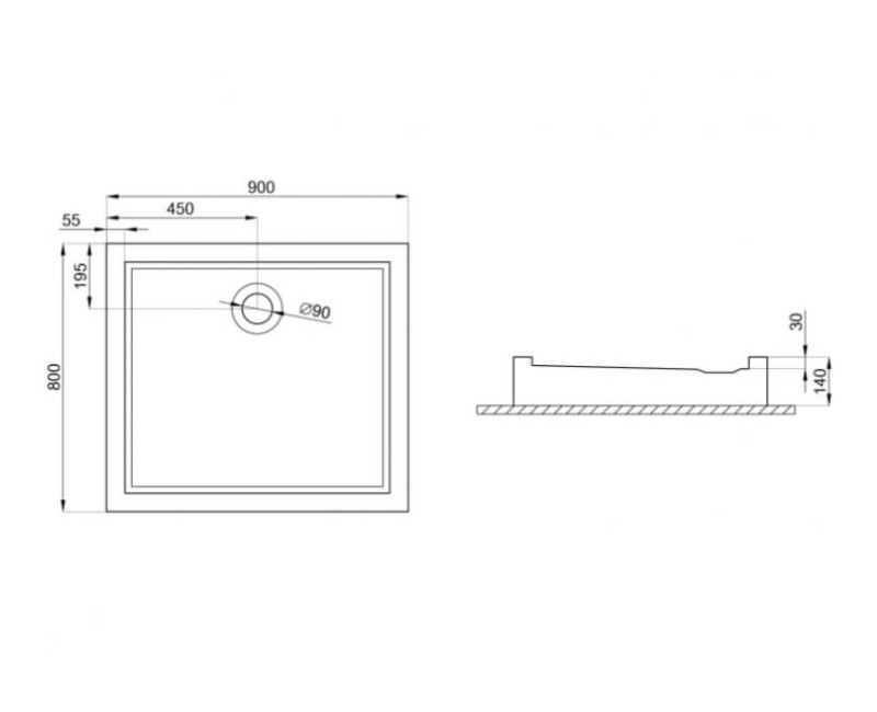 Polimat GOLIAT Душевой поддон прямоуголный 90x80cm, 00366