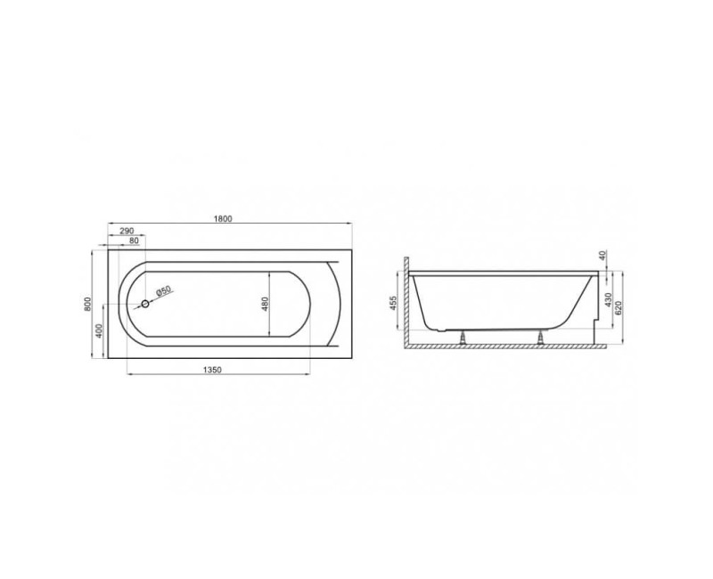 Polimat Прямоугольная ванна CLASSIC 180x80 cm, 00440