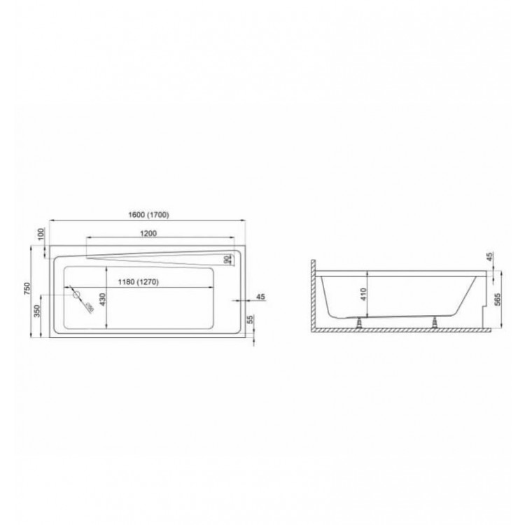 Polimat Прямоугольная ванна ELZA 170x75 cm, 00025 Polimat Прямоугольная ванна ELZA 170x75 cm, 00025