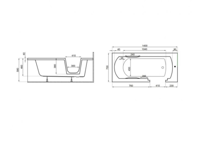 Polimat Ванна с дверью AVO 140x70 cm, 00306
