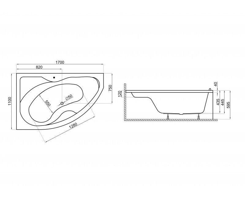 Polimat Stūra vanna DORA 170x110 cm, 00358/315
