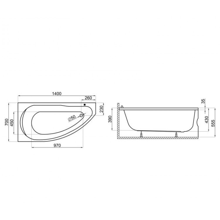 Polimat Угловая ванна MIKI 140x70 cm, 00372/362 Polimat Угловая ванна MIKI 140x70 cm, 00372/362