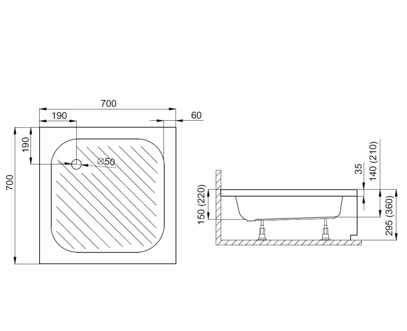 Polimat Kvadrātveida dušas paliktnis KAREN 70x70cm, 00207