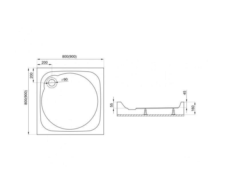 Polimat Kvadrātveida dušas paliktnis NOWY STYL 90x90cm, 00610