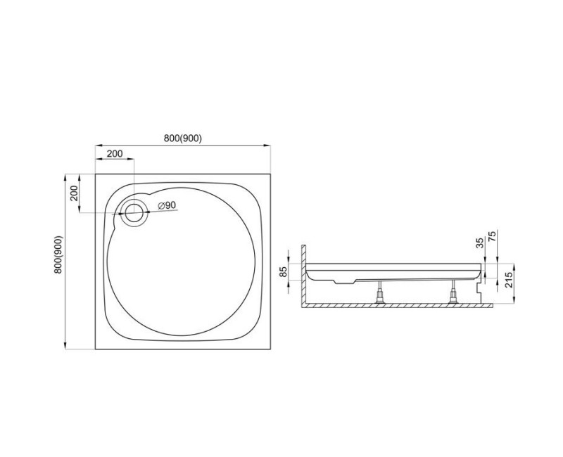 Polimat Kvadrātveida dušas paliktnis NOWY STYL 90x90cm, 00613