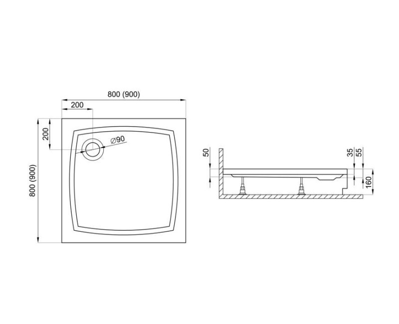 Polimat Душевой поддон квадратный PATIO 90x90cm, 00736