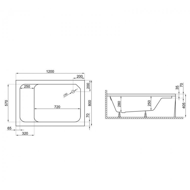 Polimat Dziļais Dušas paliktnis RONI 120x80cm, 00683 Polimat Dziļais Dušas paliktnis RONI 120x80cm, 00683