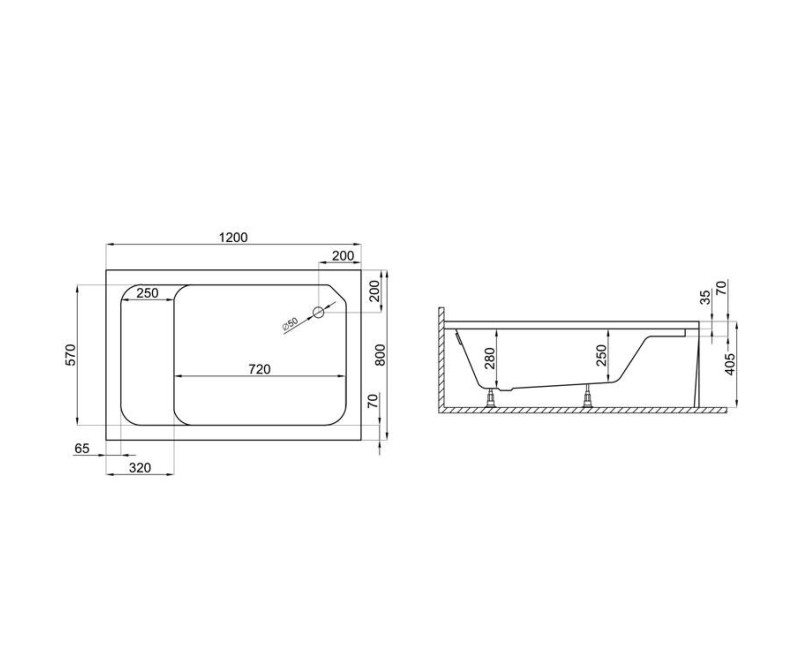 Polimat Dziļais Dušas paliktnis RONI 120x80cm, 00683
