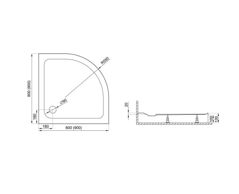 Polimat Душевой поддон полукруглый STANDARD 80x80cm, 00787