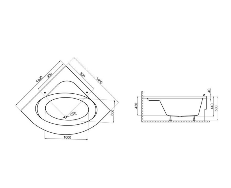 Polimat Угловая ванна STANDARD 2 140x140, 00254