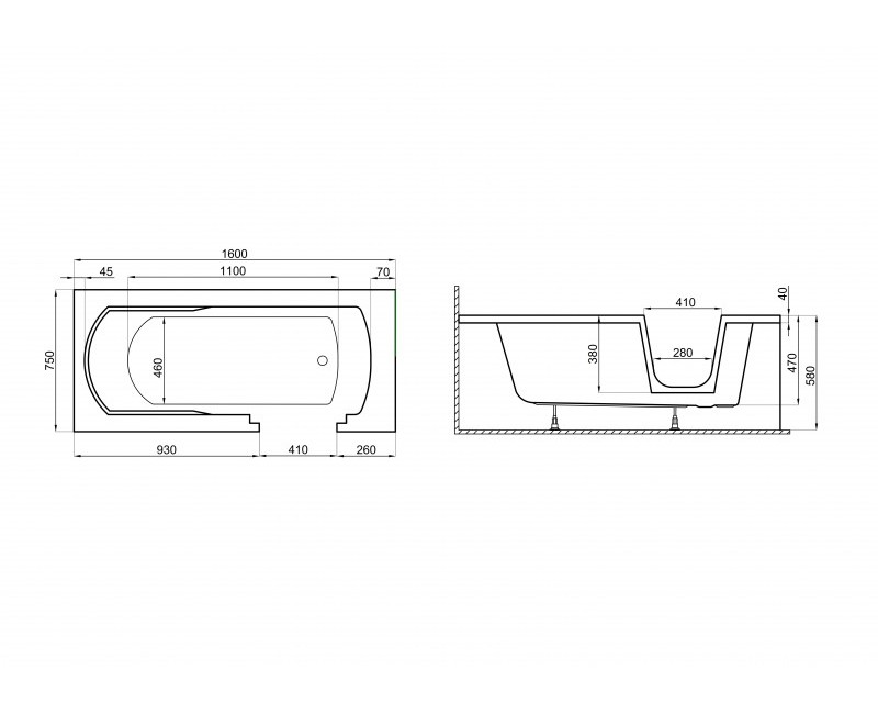 Polimat Vanna ar durtiņām AVO 160x75 cm, 00012