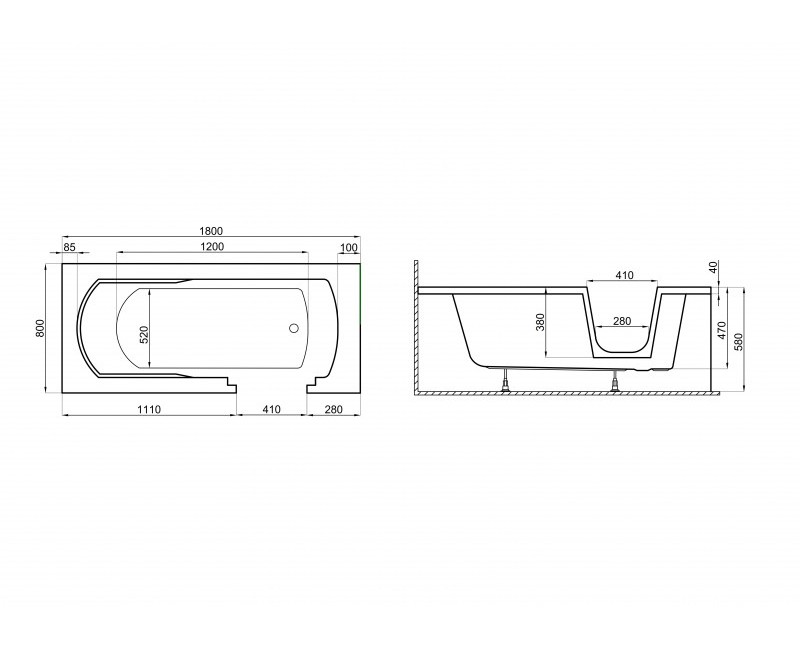 Polimat Ванна с дверью AVO 180x80 cm, 00014