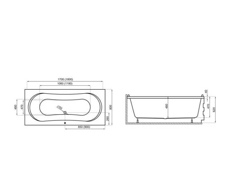 Polimat Прямоугольная ванна LONG 180x80 cm, 00429