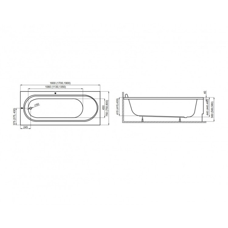Polimat Прямоугольная ванна MEDIUM 170x75 cm, 00064 Polimat Прямоугольная ванна MEDIUM 170x75 cm, 00064