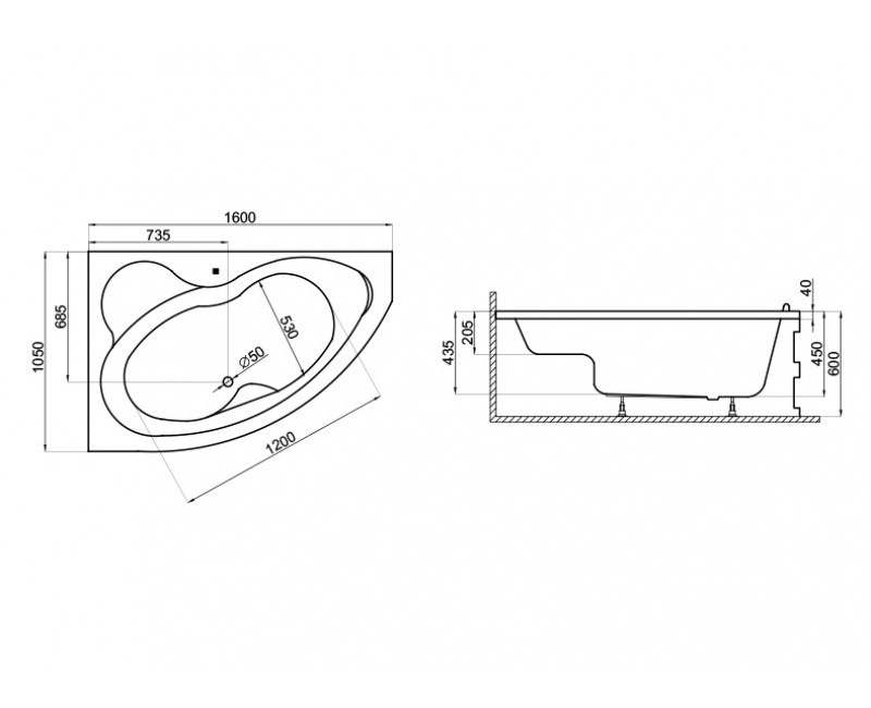 Polimat Stūra vanna MEGA 160x105 cm, 00230/229