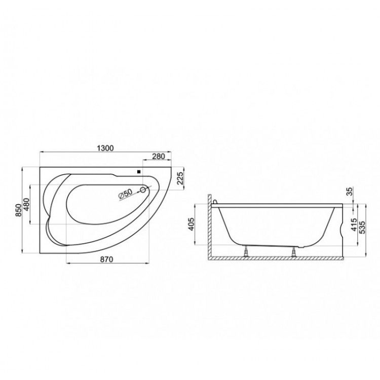 Polimat Stūra vanna STANDARD 130x85 cm, 00350/343 Polimat Stūra vanna STANDARD 130x85 cm, 00350/343
