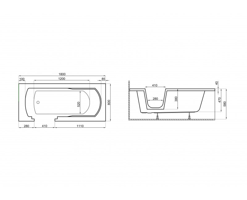 Polimat Ванна с дверью VOVO 180x80 cm, 00016