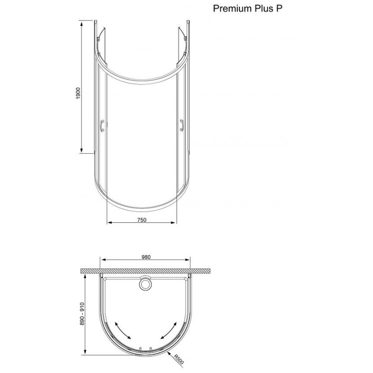 Radaway Pusapaļa dušas kabīne Premium Plus P 100x90