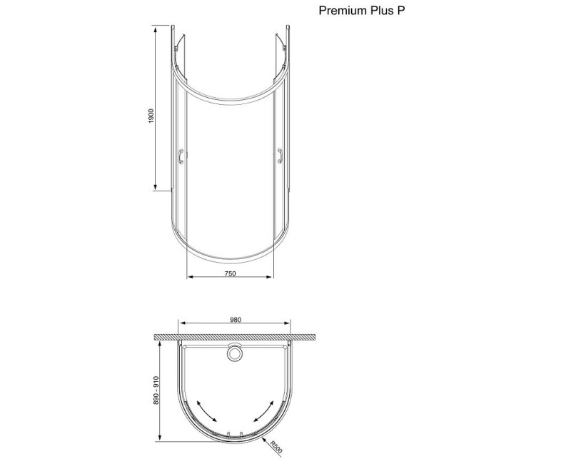 Radaway Pusapaļa dušas kabīne Premium Plus P 100x90
