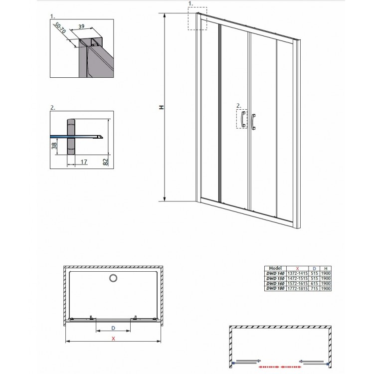 Radaway Dušas durvis Premium Plus DWD 180cm