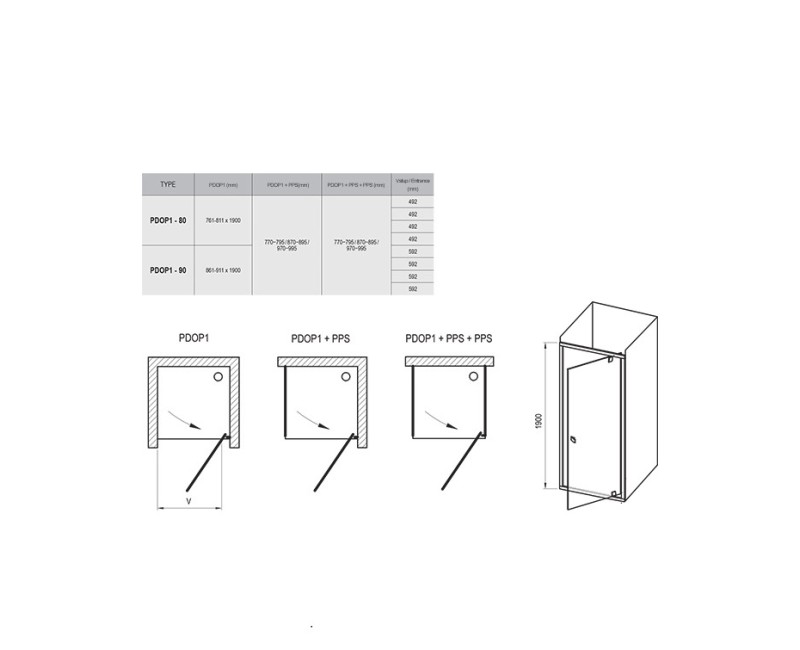 RAVAK Dušas durvis PIVOT PDOP1 90 cm, spīdīgs/hroms