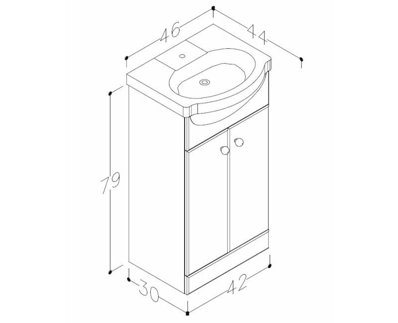 RB PIANO Vannas ist.skapītis ar izlietni 45cm VA45-1/P