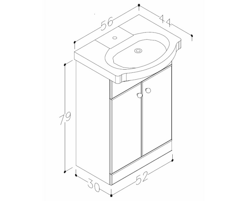 RB PIANO Vannas ist.skapītis ar izlietni 55cm VA55-1/P
