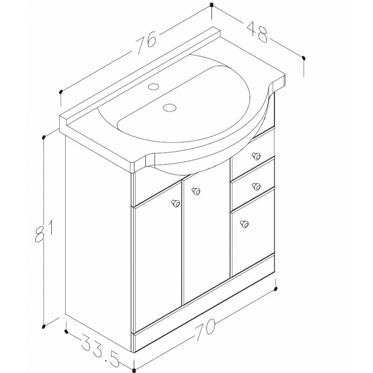 RB PIANO Vannas istabas skapītis 75cm zem izlietnes VA75-1/P