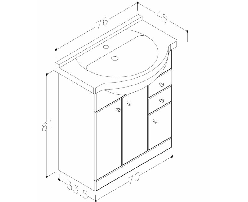 RB PIANO Vannas istabas skapītis 75cm zem izlietnes VA75-1/P