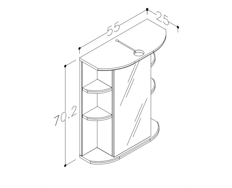 RB PIANO Vannas istabas skapītis ar spoguļdurvīm 55cm VV55