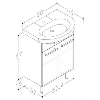 RB QUADRO Vannas istabas skapītis ar izlietni 60cm QA60-3/P