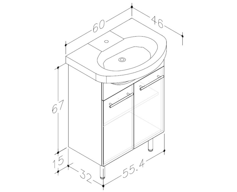 RB QUADRO Vannas istabas skapītis ar izlietni 60cm QA60-3/P