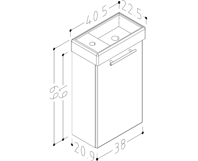 RB QUADRO Vannas istabas skapītis ar izlietni 40cm QA40-3/P
