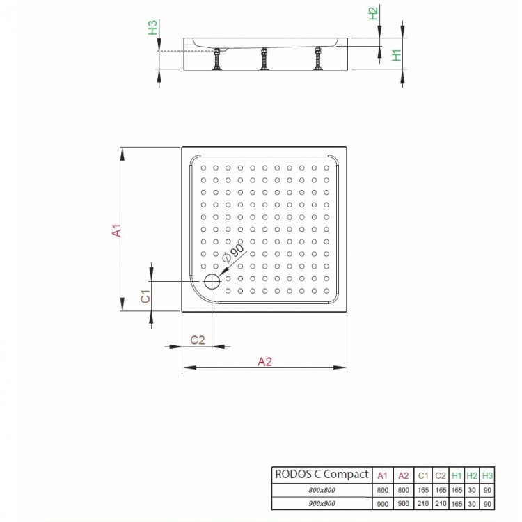 Radaway Душевой поддон квадратный RODOS C Compact 90x90