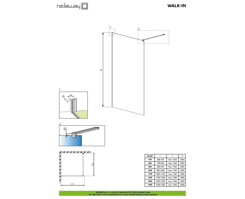 Radaway Душевая стенка Classic Walk-In 70x200cm, 390070-01-01
