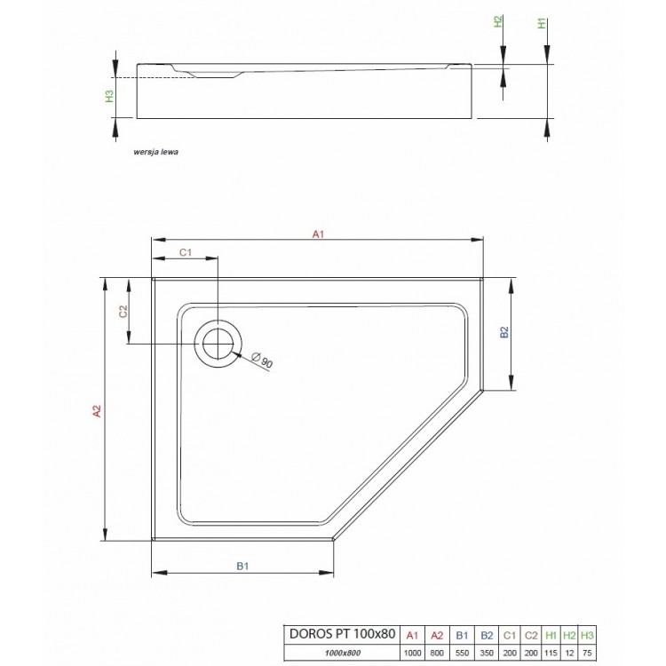 Radaway Душевой поддон Doros PT E Compact 100x80 L, balts Radaway Душевой поддон Doros PT E Compact 100x80 L, balts