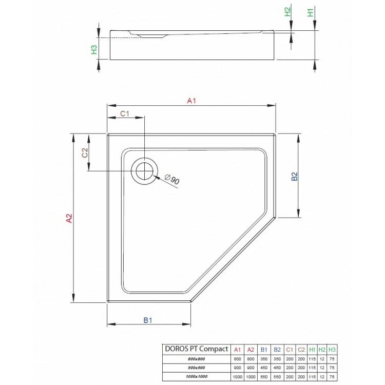 Radaway Душевой поддон Doros PT Compact 100x100, balts