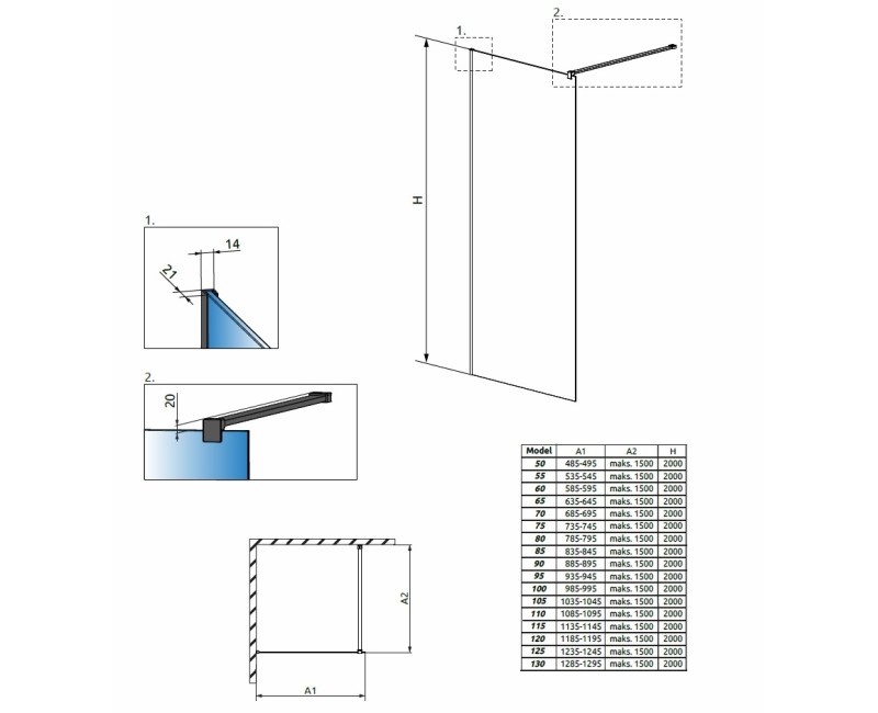 Radaway Dušas siena Modo New Black II Factory 85x200cm