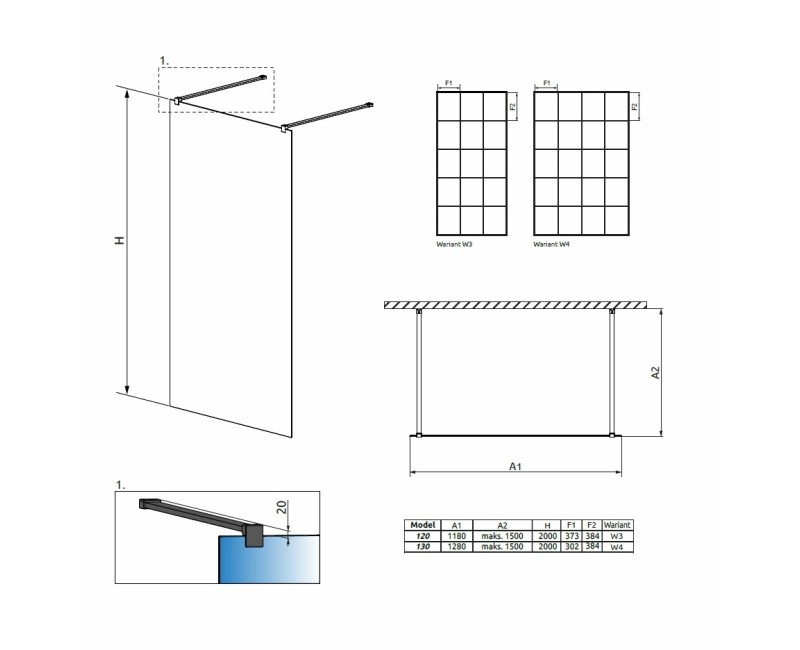 Radaway Душевая стенка Modo New Black I Factory 120x200cm