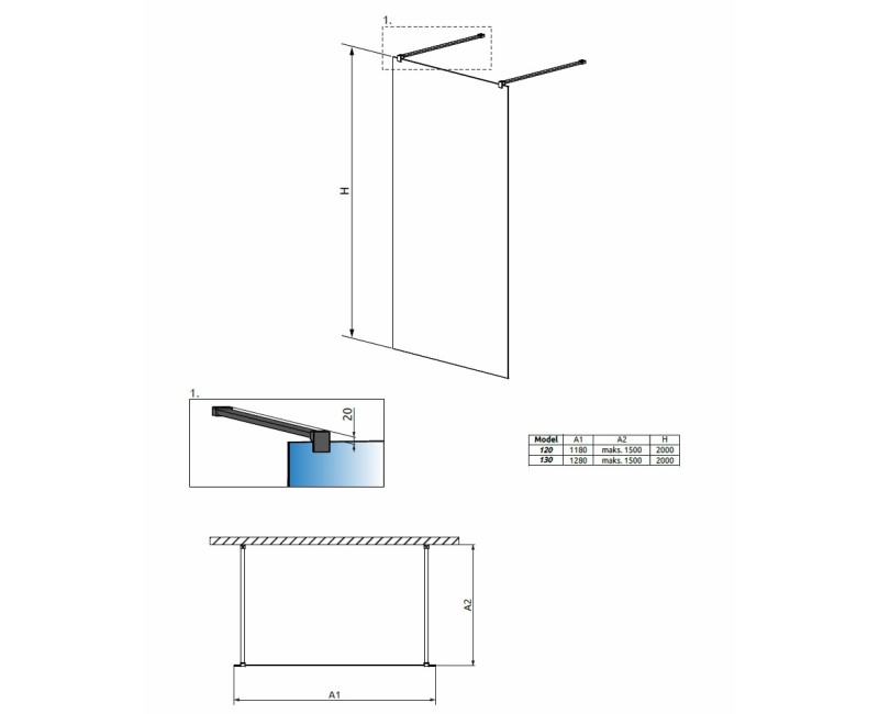 Radaway Душевая стенка Modo New Black I Frame 130x200cm