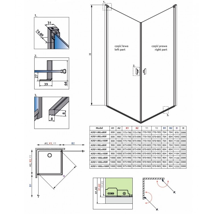 Radaway Dušas stūris kvadrātveida NES KDD I 90x90cm Radaway Dušas stūris kvadrātveida NES KDD I 90x90cm