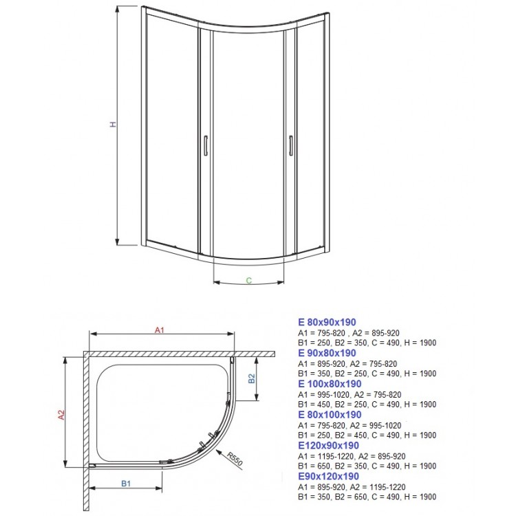 Radaway Asimetriska dušas kabīne Premium Plus E 90x80cm