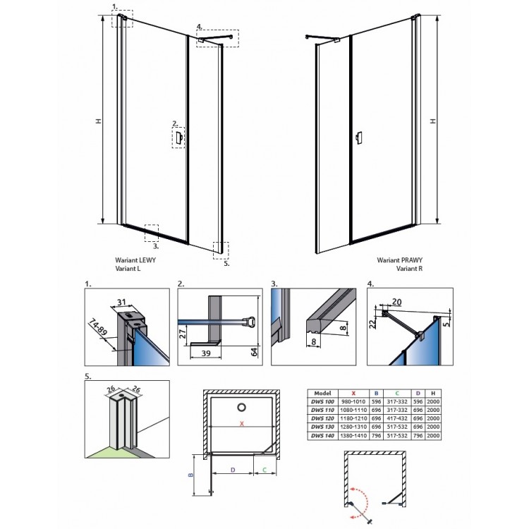 Radaway Dušas durvis NES DWS 120 L/R Radaway Dušas durvis NES DWS 120 L/R